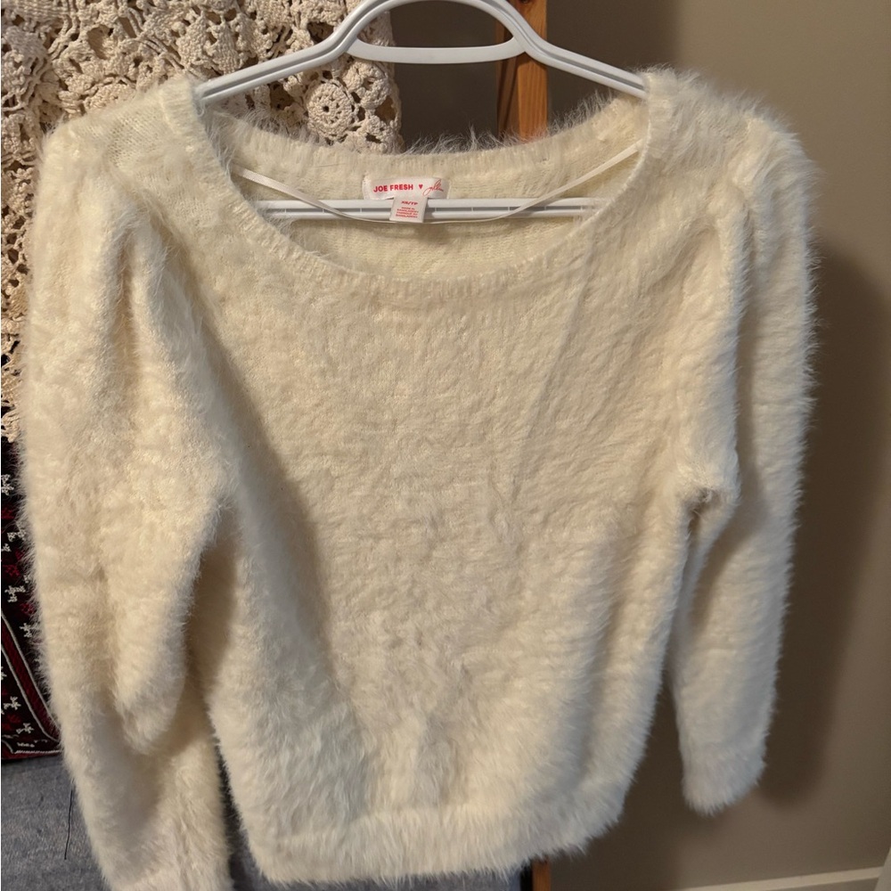 Joe Fresh Ivory Fuzzy Crew Neck Sweater